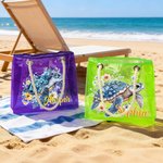 Personalized Floral Sea Turtle Clear Holographic Tote Bag with Name Travel Accessory Birthday Gift for Women