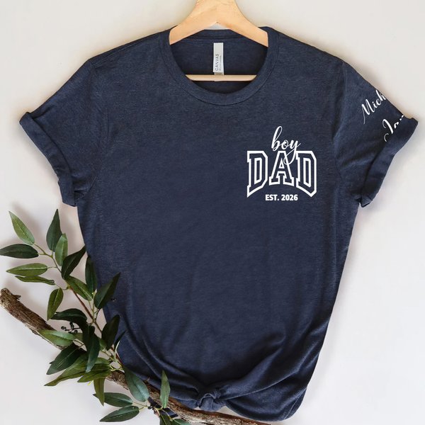 Personalized 1-6 Names 100% Cotton Soft T-shirt with Title and Date Father's Day Gift for Dad Grandpa