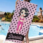 Toalla de playa de gran tamaño de secado rápido con el nombre de un personaje de dibujos animados personalizado Fiesta en la playa Regalo de cumpleaños para la familia Mujeres