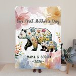 Personalisierte Floral Mom-Kid Bear gemütliche Decke mit Titel und Text Home Decor Muttertag Geschenk für Mama