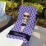 Toalla de playa de gran tamaño de secado rápido con el nombre de un personaje de dibujos animados personalizado Fiesta en la playa Regalo de cumpleaños para la familia Mujeres