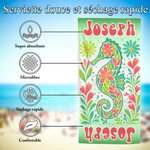 Serviette de plage personnalisée avec nom et motif d'animal marin - Style de l'illustration florale - Cadeau anniversaire pour la famille et les amis