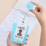 Spersonalizowany, wielokolorowy, brokatowy, akrylowy identyfikator z tekstem w kształcie kokardy i kołowrotkiem - prezent na Tydzień Pielęgniarki dla lekarza, pielęgniarki i personelu medycznego