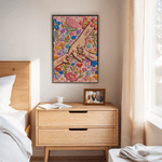 Pintura al Óleo Personalizada Estilo Flor Cogidos de la Mano Póster Cuadro Enmarcado con Nombre Decoración del Hogar Día de la Madre Cumpleaños Regalo para Mamá Abuela