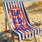Personalized Flounder Sardine Stripe Design Oversized Quick-Dry Beach Towel with Name and Drawing Backpack Beach Party Birthday Gift for Fishing Lover