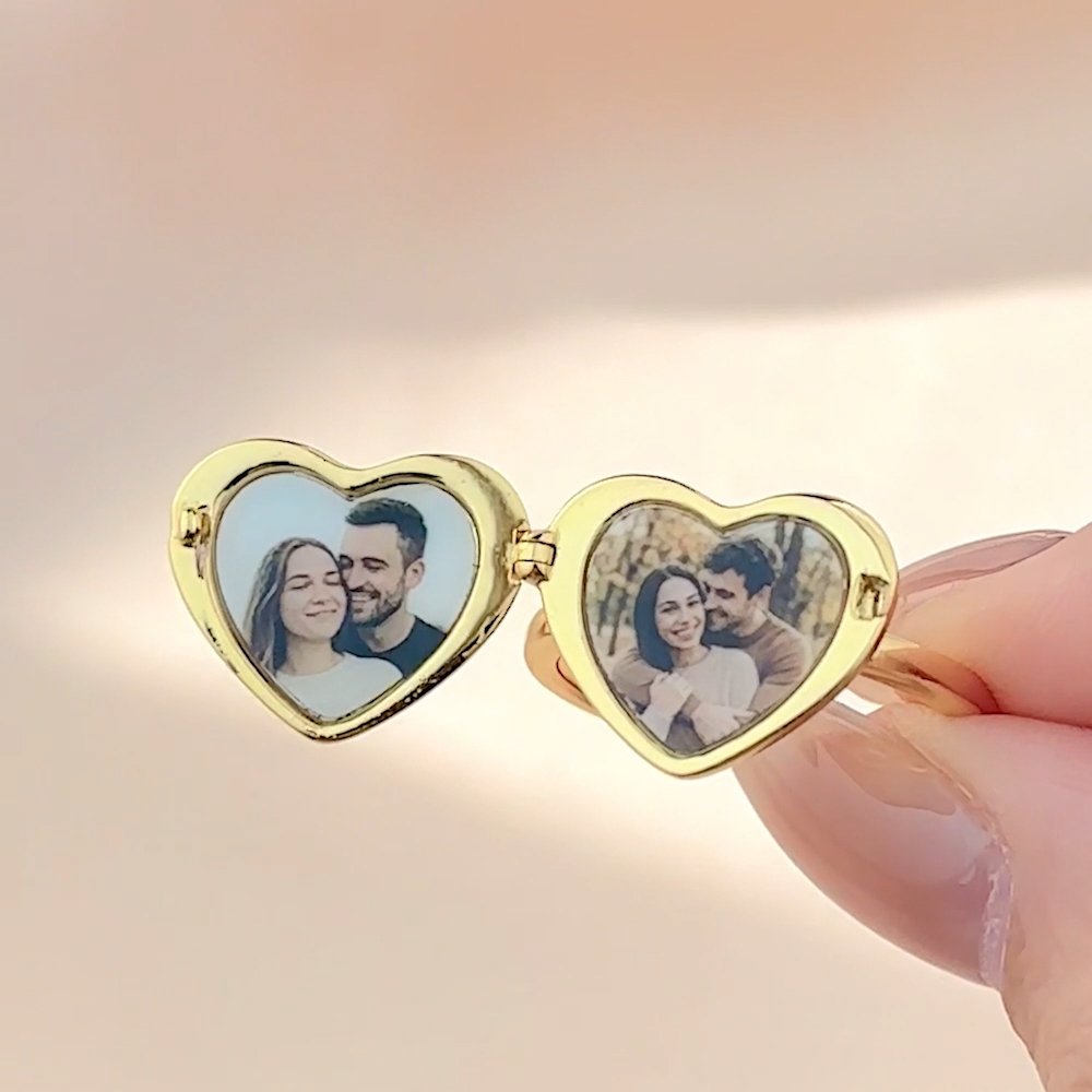 Personalized Sterling Silver Heart Photos Locket Ring with Engraved Text Mother's Day Birthday Gift for Mom Family 8