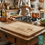 Personalisierte lustige Hai FSC Charcuterie Bambus Schneidebrett mit Namen Housewarming Jahrestag Geschenk für Familie Freunde