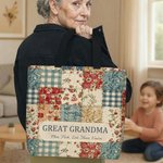 Personalised Vintage Ditsy Floral Patchwork Style Large Tote Bag with Names Daily Use Mother's Day Birthday Gift for Women