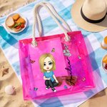 Tote Bag Grande Personalizzata con Personaggio dei Cartoni Animati Nascita Fiore Neon Laser Chiaro con Nome Regalo per Nozze e Festa Accessori Viaggio