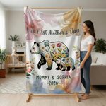 Personalisierte Floral Mom-Kid Bear gemütliche Decke mit Titel und Text Home Decor Muttertag Geschenk für Mama
