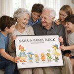 Personalized Cute Duck Family Grandma's Flock Canvas Decorative Painting with Name Home Decor Mother's Day Birthday Gift for Mom Grandma Grandparent