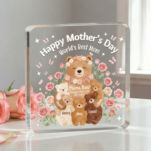 Plaque acrylique carrée personnalisée avec 1-5 noms Cadeau de fête des mères pour maman grand-mère