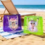 Personalized Cartoon Summer Shiny Trendy Girl Waterproof Clear Tote Bag with Name Pool Beach Party Birthday Gift for Her