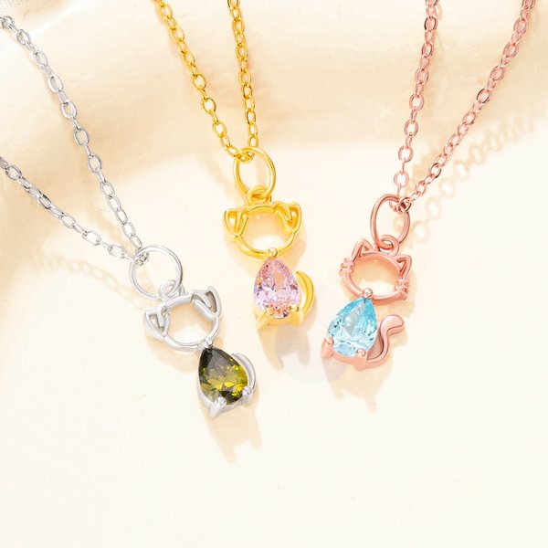 Personalisierte 1-4 Katze Hund Birthstones Halskette zierlichen Schmuck Geburtstag Jahrestag Geschenk für Frauen Tierliebhaber