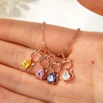 Personalisierte 1-4 Katze Hund Birthstones Halskette zierlichen Schmuck Geburtstag Jahrestag Geschenk für Frauen Tierliebhaber