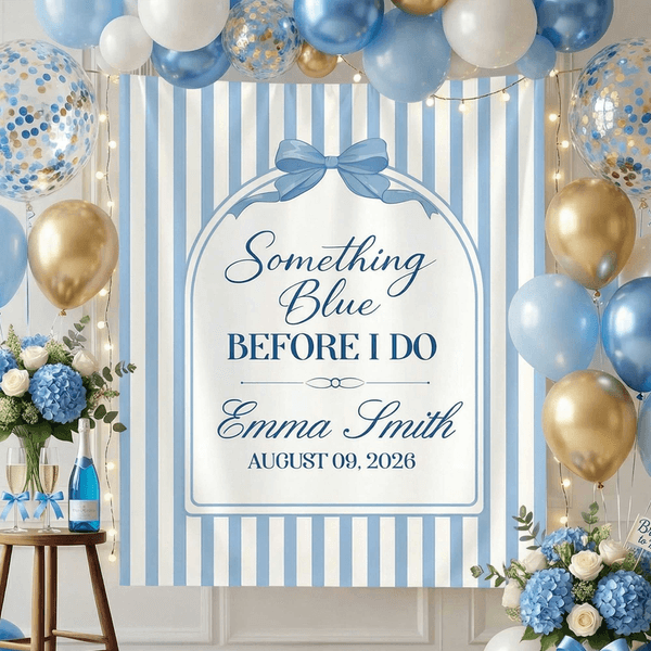 Personalised Something Blue Before I Do Stripes Backdrop with Name and Date Meaningful Singles Party Gift for Bride Sister Girlfriend