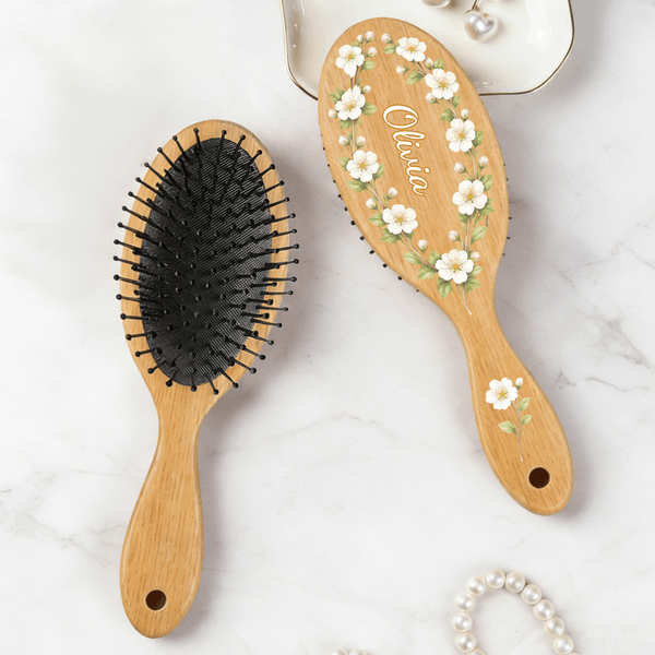 Personalized Birth Flower Hair Brush with Name Mother's Day Bachelorette Party Birthday Gift for Women