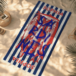 Personalized Flounder Sardine Stripe Design Oversized Quick-Dry Beach Towel with Name and Drawing Backpack Beach Party Birthday Gift for Fishing Lover