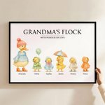 Personalized Cute Duck Family Grandma's Flock Canvas Decorative Painting with Name Home Decor Mother's Day Birthday Gift for Mom Grandma Grandparent