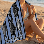 Personalized Flounder Sardine Stripe Design Oversized Quick-Dry Beach Towel with Name and Drawing Backpack Beach Party Birthday Gift for Fishing Lover