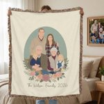 Personalised Photo Flat Illustration Portrait Soft Throw Blanket with Text Home Decor Birthday Mother's Day Gift for Friends Family