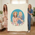 Personalised Photo Flat Illustration Portrait Soft Throw Blanket with Text Home Decor Birthday Mother's Day Gift for Friends Family