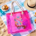 Personalizzato acquerello elementi oceano impermeabile olografico chiaro Tote Bag con nome spiaggia accessori compleanno anniversario regalo per le donne