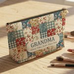 Personlig Vintage Floral Patchwork Makeup Bag med titel och namn Daglig användning Mors dag Födelsedagspresent för kvinnor