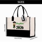 Spersonalizowany garnitur licencjata Cartoon Graduate Girl Canvas Tote Bag z imieniem i rokiem Prezent na ukończenie szkoły dla kolegów ze szkoły Przyjaciele