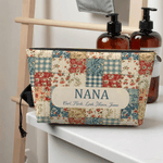 Personalized Vintage Floral Patchwork Makeup Bag with Title and Names Daily Use Mother's Day Birthday Gift for Women