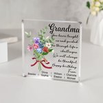 Personalized Birth Flower Bouquet Square Acrylic Block with Name and Greeting Message Birthday Gift for Best Friend Mom Grandma