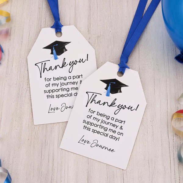 Personalized Graduation Cap Thank You Tags with Text and Ribbon Set of 20 Gift Decor Graduation Party Favor for Graduates