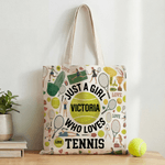 Personalized Tennis Racket Ball Design Large Capacity Tote Bag with Name Daily Use Birthday Gift for Tennis Players
