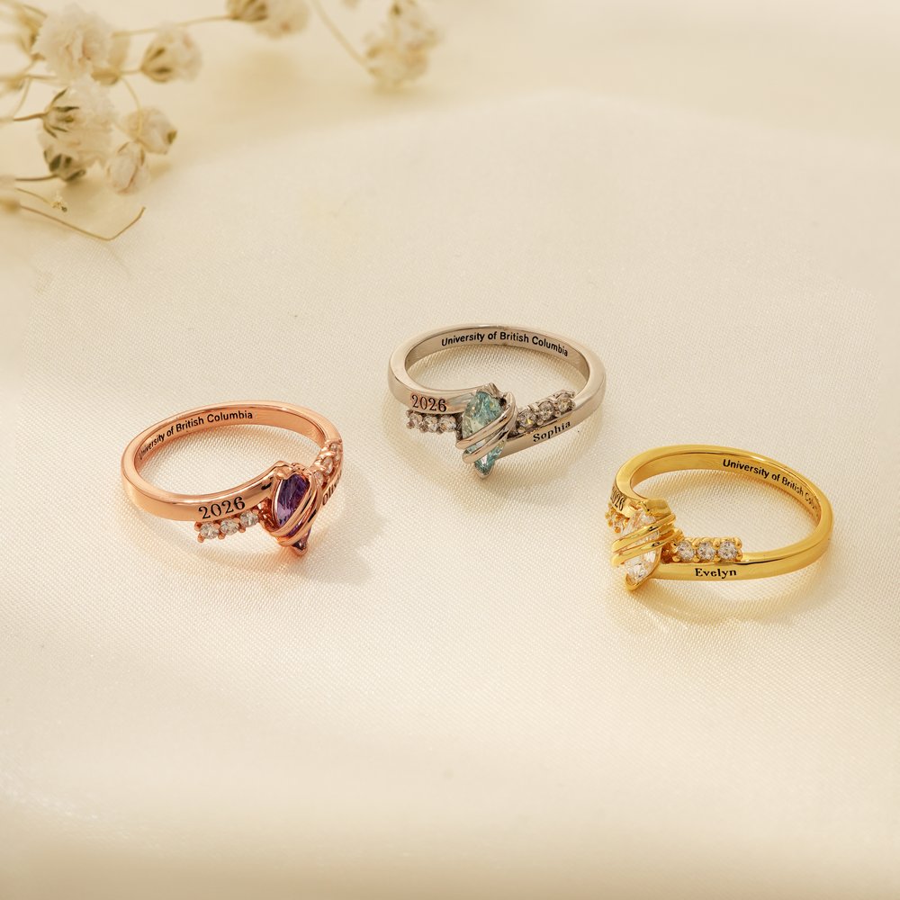 Anillo personalizado de acero inoxidable con piedra de nacimiento nombre y texto grabado regalo del Día de la Madre para mamá y abuela 1