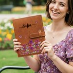 Gepersonaliseerd PU-leren A5-notitieboekomslag met Geboortebloem Vlinder en Naam Verjaardag- en Moederdagcadeau voor Vrouwen of Schrijvers