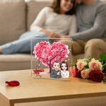 Personalised Cartoon Comparison Couple Pink Heart Tree Square Acrylic Plaque with Name Desk Decor Valentine's Day Gift for Couple