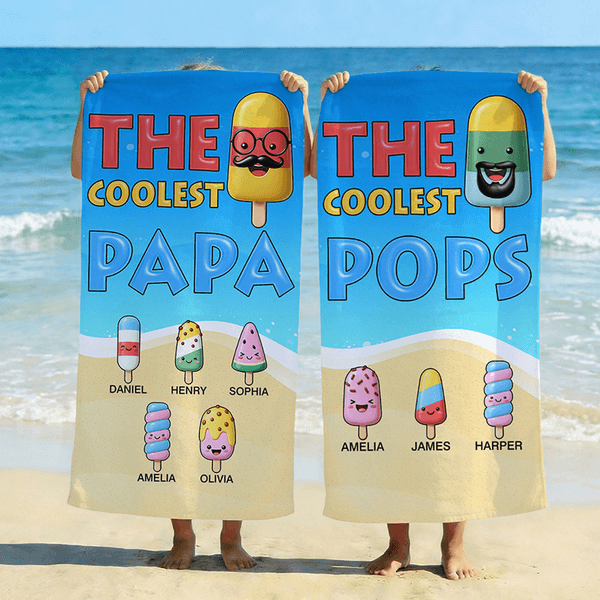 Toalla de playa de gran tamaño, de secado rápido, personalizada, con nombre, para la familia de los helados, esencial para viajes Fiesta en la playa Regalo de cumpleaños para la familia de los niños