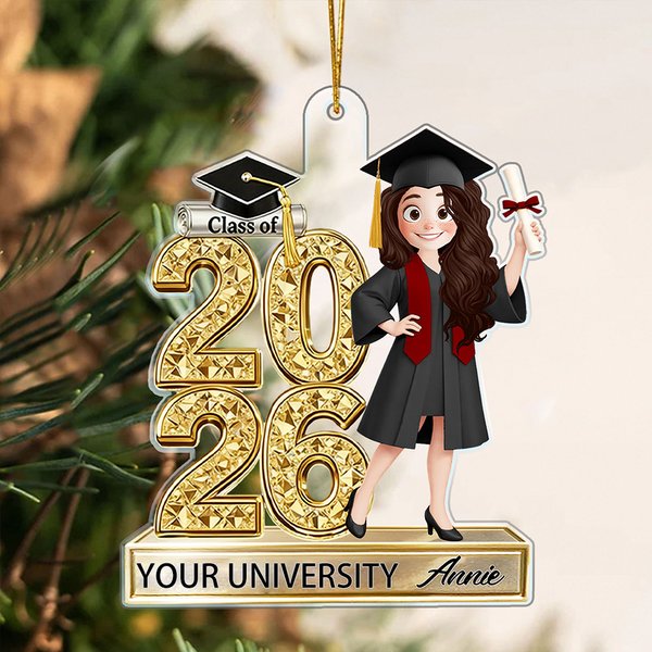 Personalizzato Personaggio carino dei cartoni animati Ornamento in acrilico con nome e anno Regalo di laurea per laureati