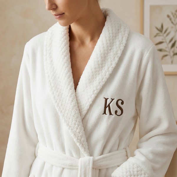 Personalized Embroidered Monogram Name Plush Women’s Bathrobe Daily Use Birthday Gift for Women