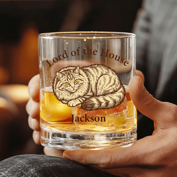 Personalised Pet Portrait 10 oz Rock Whiskey Glass with Name Birthday Memorial Gift for Pet Lovers