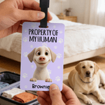 Personalized Property of My Human Cute Cartoon Pet Luggage Tag with Name Travel Accessories Birthday Gift for Pet Owners Travel Lovers