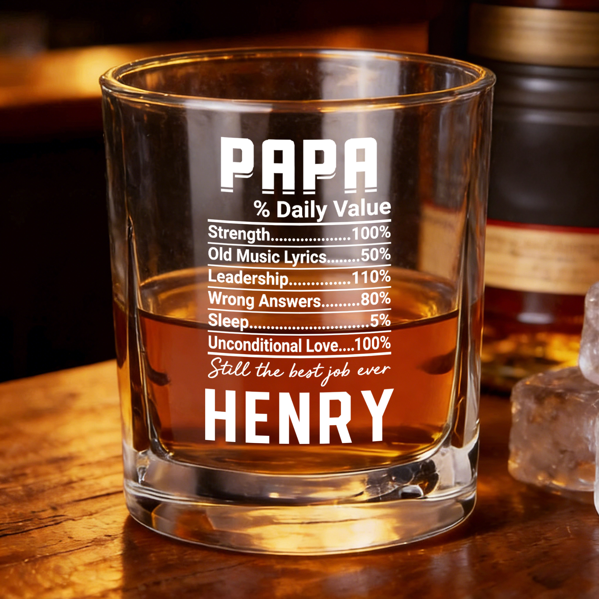 Personalisierte Daddy Daily Value Durable 10 oz Whiskey Glas mit Namen Funny Drinkware Geburtstag Vatertag Geschenk für Mann Vater