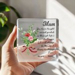 Personalized Birth Flower Bouquet Square Acrylic Block with Name and Greeting Message Birthday Gift for Best Friend Mom Grandma