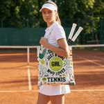 Personalized Tennis Racket Ball Design Large Capacity Tote Bag with Name Daily Use Birthday Gift for Tennis Players