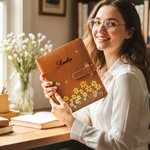 Gepersonaliseerd PU-leren A5-notitieboekomslag met Geboortebloem Vlinder en Naam Verjaardag- en Moederdagcadeau voor Vrouwen of Schrijvers