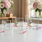 Personalized Birth Flower Bouquet Square Acrylic Block with Name and Greeting Message Birthday Gift for Best Friend Mom Grandma