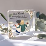 Personalized Cartoon Characters Back View Birth Flower Square Acrylic Plaque with Name Home Decor Birthday Anniversary Gift for Women Best Friends