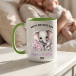 Personalised Cute Elephant Ceramic Mug with Name and Text 1st Mother's Day Anniversary Gift for Moms