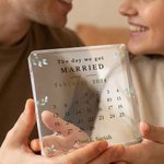 Personalized The Day We Got Married Calendar Acrylic Square Plaque with Couple Names Valentine's Day Wedding Gift for Couple