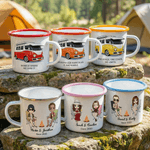 Personalizzato Campervan Tent Cartoon Character 12 oz tazza smaltata con nome viaggio regalo di compleanno per amici famiglia